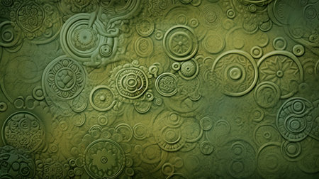 green background with circles and spirals in the form of spiralsの素材