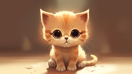 Cute little kitten sitting on the floor, 3d illustration.の素材