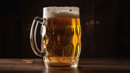 Mug of beer on a dark wooden background. Close-up.の素材