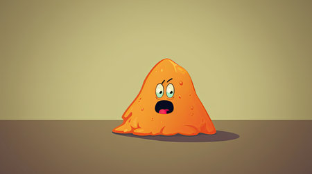 Illustration of an orange ghost on a green background with copy spaceの素材