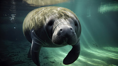 Portrait of a manatee in the water.の素材