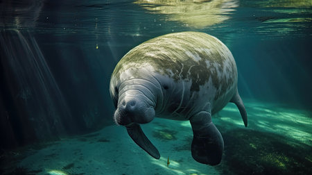Elephant seal swimming underwater in the ocean. 3D rendering.の素材