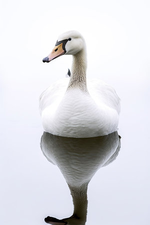 White swan swimming in the lake, isolated on white background.の素材