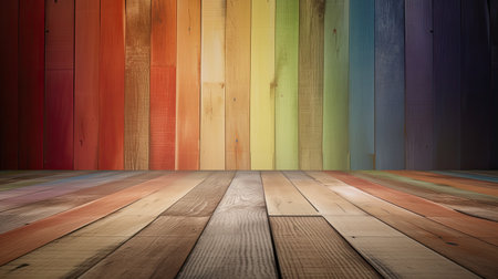 Colorful wood wall and floor background, vintage color tone style.の素材