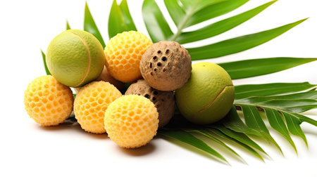 Tropical fruits on a white background. Close-up.の素材