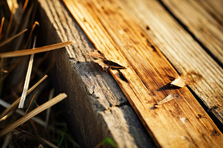 Wooden planks with rusty nails close-up. Selective focus.の素材