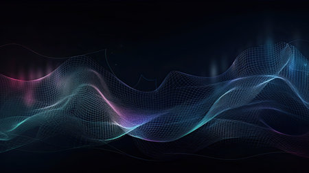 abstract wave technology background with glowing lines and particles. vector illustrationの素材