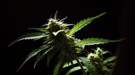 cannabis buds on a black backgroundjuana leaves close-upの素材