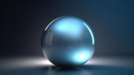 Blue crystal ball on a dark background. 3D rendering illustration.の素材