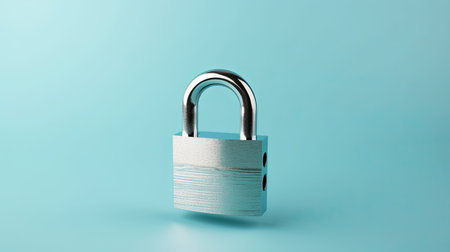 3d illustration of a padlock on blue background with copy spaceの素材