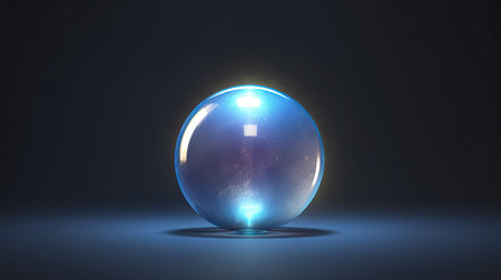 Glowing crystal ball on a dark background. 3d illustration.の素材