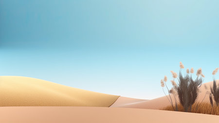 3D render of desert landscape with sand dunes and dry grassの素材