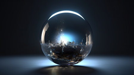 crystal ball with cityscape inside, 3d render illustration.の素材