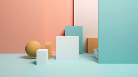 Minimalist abstract background, primitive geometrical figures, pastel colors, 3D renderの素材
