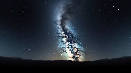 Starry night sky with stars and nebula. 3d renderingの素材