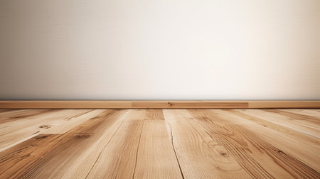 Wooden floor in empty room with white wall and wooden floor.の素材