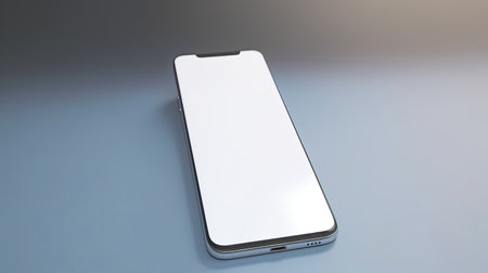 Smartphone mockup with blank screen on gray background. 3d renderingの素材