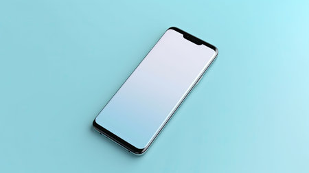 Smartphone mockup with blank screen on blue background. 3d renderingの素材