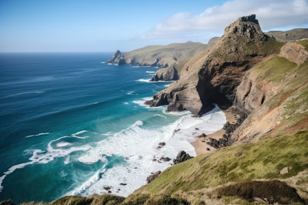 Coastline with cliffs in the north of Cornwall, UK.の素材