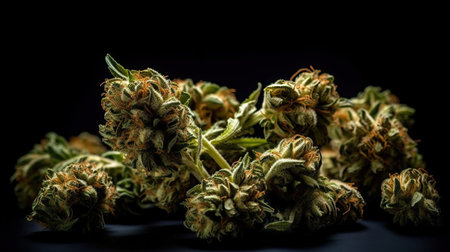 Cannabis buds on a black background. Close-up.の素材