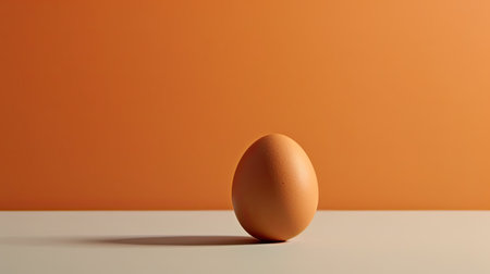 One egg on a white and orange background. 3d rendering.の素材