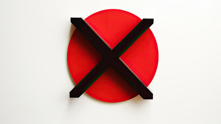 Red and black cross sign on white background. 3D illustration.の素材