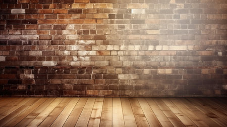 Old grunge brick wall and wooden floor with copy space for your textの素材