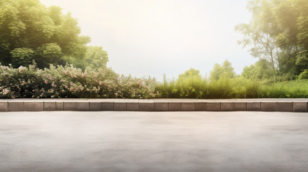 Empty concrete floor and green nature background,panoramic view.の素材