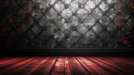 Interior of a grunge room with wooden floor and vintage wallpaperの素材