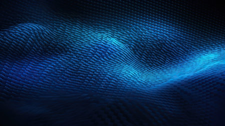 abstract blue wave background with glowing particles. 3d render illustrationの素材