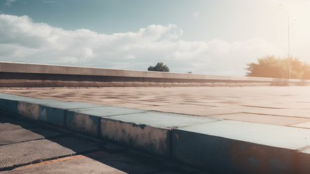 Empty concrete road with blue sky and sun light background. Copy space.の素材