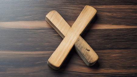 Wooden cross on a wooden background. Cross on a wooden backgroundの素材