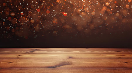 Christmas background with wooden floor and bokeh lights. 3d renderの素材