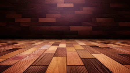 Wooden floor and wall with spot light, 3d render.の素材