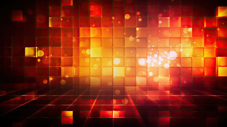 abstract background with red and orange squares and lights, vector illustrationの素材