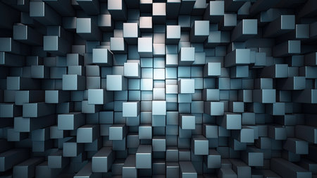 Abstract 3d rendering of cubes in empty room. Futuristic backgroundの素材