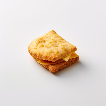 Sandwich with cheese and ham on white background, top view.の素材