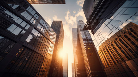 Low angle view of modern skyscrapers in hongkongの素材