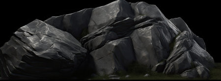 Rocky landscape isolated on black background. 3d render of rocksの素材