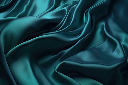 Closeup of rippled turquoise silk fabric as backgroundの素材