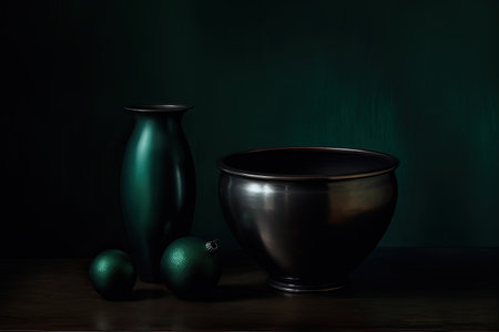 Still life with vases and christmas decorations on a dark backgroundの素材