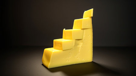 Cheese bars on a black background. 3d rendering, 3d illustration.の素材