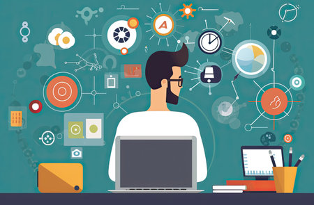 Flat design modern vector illustration concept of online education, distance learning, e-learning.の素材