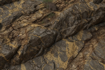 Rocky terrain with cracks and holes. 3d render illustration.の素材