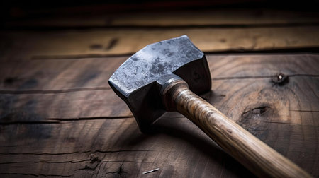 Axe on a wooden background. Vintage style. Selective focus.の素材