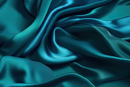 Closeup of rippled blue silk fabric background. 3d render illustrationの素材