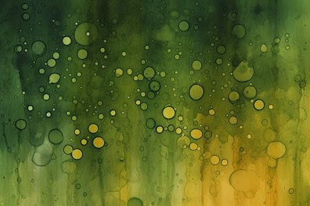 Abstract watercolor background with yellow and green spots, splashes and bubblesの素材
