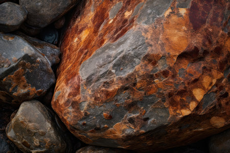 Close up of a rock with pebbles. Beautiful natural background.の素材