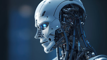 3d rendering robot artificial intelligence machine cyborg in future technology conceptの素材