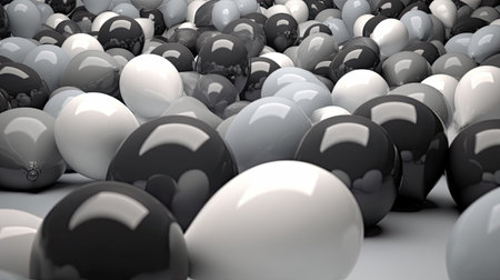 3d rendering of black, white and gray spheres in random orderの素材